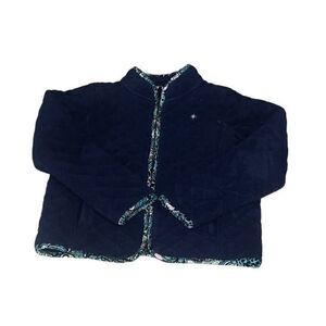 Lilly Pulitzer Girls Blue Quilted Fleece Zip Up Jacket Coat Paisley Trim Sz 14